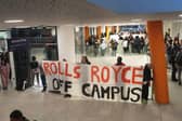 Masked students have occupied a Sheffield University building today in protest over alleged links with arms companies. They moved into the faculty of engineeting’s The Diamond building, on Leavygreave Road