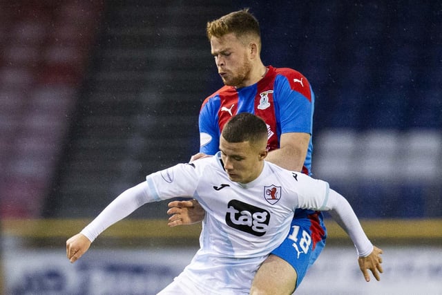 Raith's Dylan Tait holds off Scott Allardice during their Scottish Championship match against Inverness Caledonian Thistle. Photo: Bruce White/SNS Group
