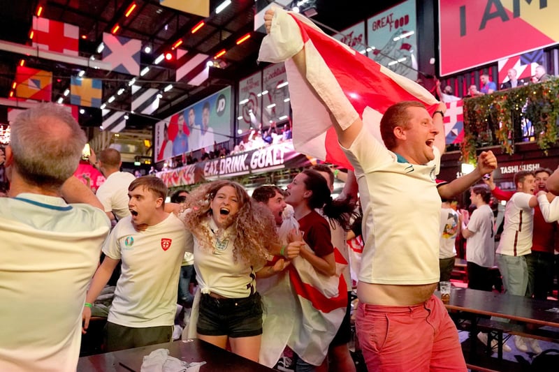Fans at BOXPARK in Croydon celebrate England reaching the final.