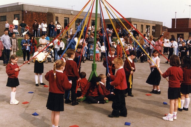 Maypole dancing at Woodhouse West Infants School, Sheffield Road.
