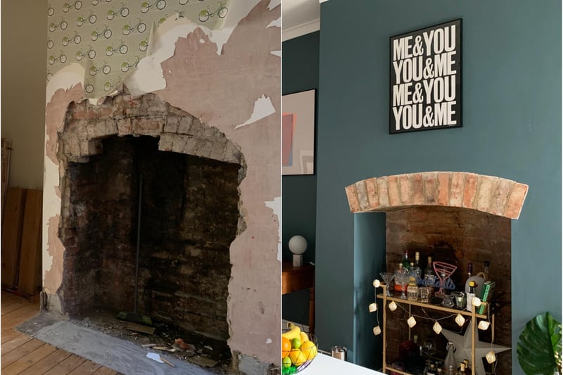 Sarah said: "Opening up the fireplace in the dining room, it was huge so must have been the hub of the house at one point in the Victorian era. These days, we are making use of the fireplace nook as a little lockdown bar...different era and needs must! We retained the original brick but had to build a new arch using the reclaimed brick."