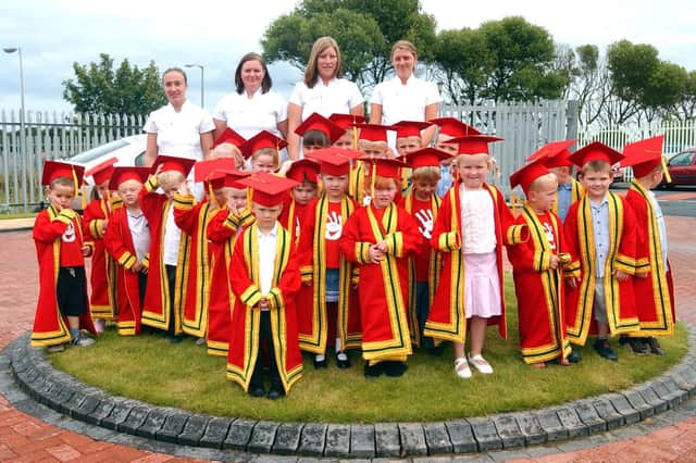 Meet the children and staff from Fingerprint kindergarten in Ryhope. These four and five year olds graduated in August 2004.