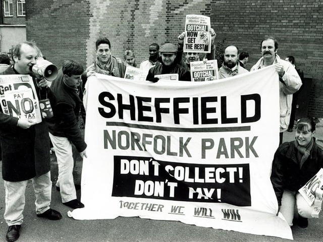 Norfolk Park residents protesting in Sheffield against the poll tax in November 1990