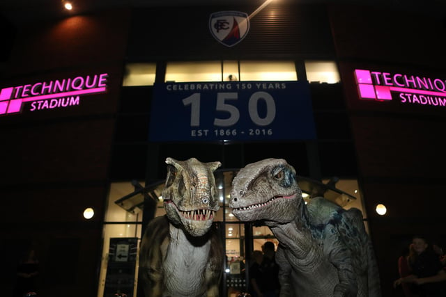 Tricksy The T-Rex and Blue The Velociraptor welcomed guests into the Technique Stadium