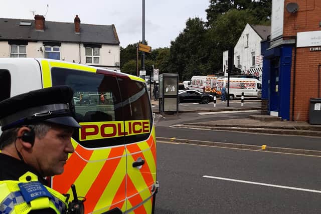 A police officer stationed near Abbeydale Road on Sunday.