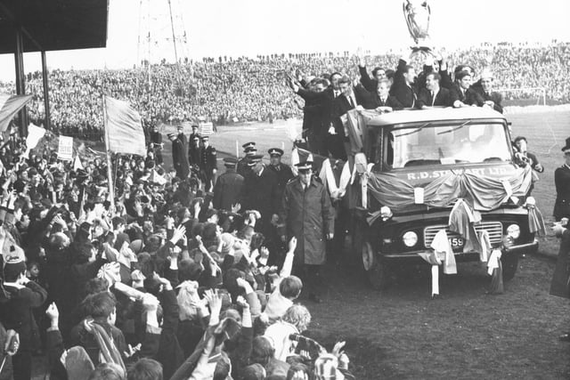 Celtic show off the European Cup to the Parkhead faithful in 1967.
