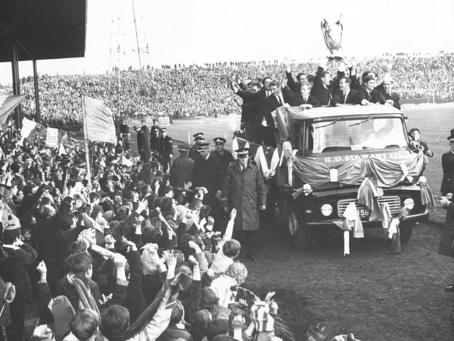 Celtic show off the European Cup to the Parkhead faithful in 1967.