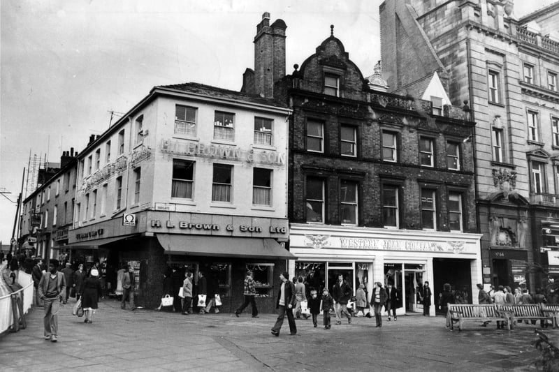 A 1980s view of Fargate showing HL Brown and the Western Jean Company