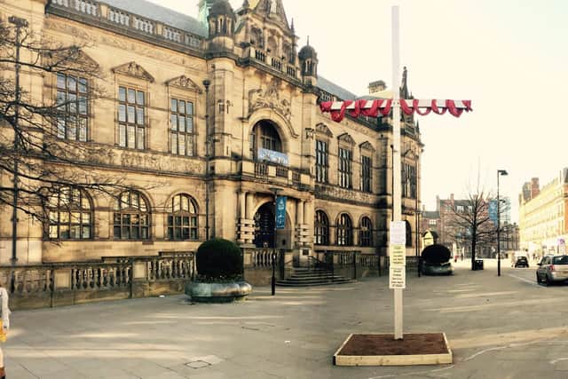 A cross Outside Sheffield Town Hall in 2017. Picture: Twitter/@Captainkinder