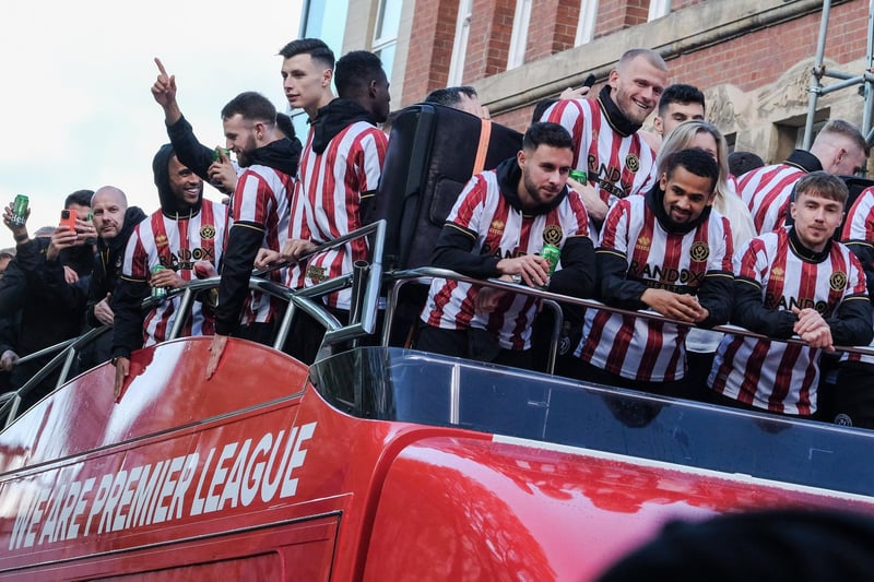 Sheffield United celebrate promotion to the Premier League