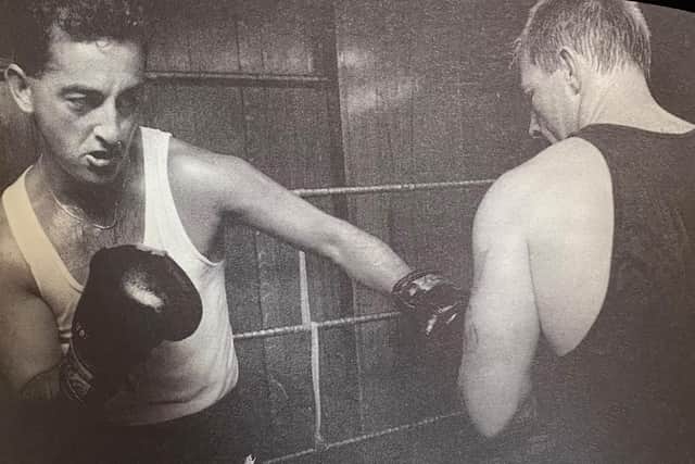 Geoff Beattie training with Mick Mills at Ingle's boxing gym