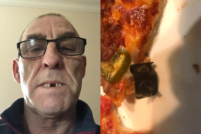 Keith Bush lost two of his front teeth on a metal object found in a Waitrose pizza.