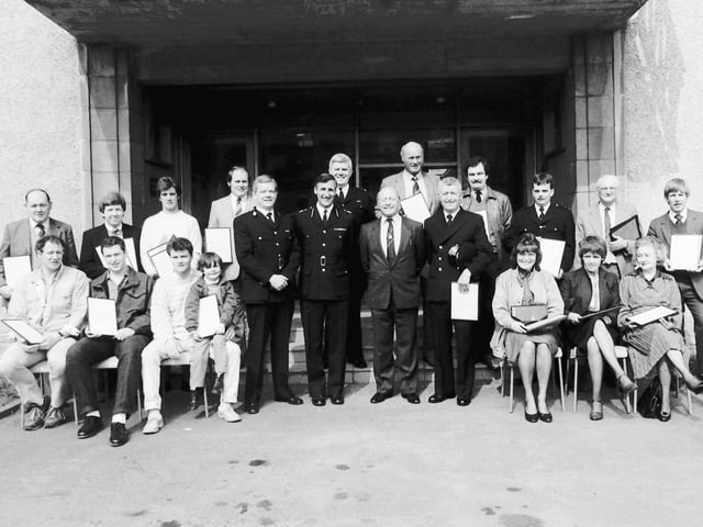 Police awards presented at Hawick HQ, April 1986.