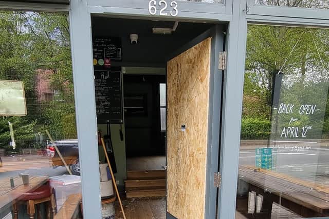Damage to The Beer House, on Ecclesall Road, Sheffield, following a break-in on Thursday night (pic: @Beerhouse623/Twitter)