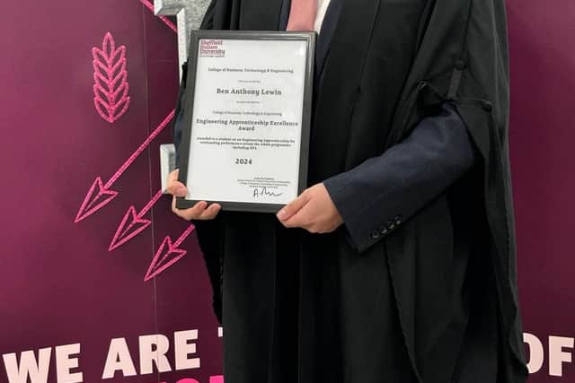 Ben Lewin receiving his prize at Sheffield Hallam University