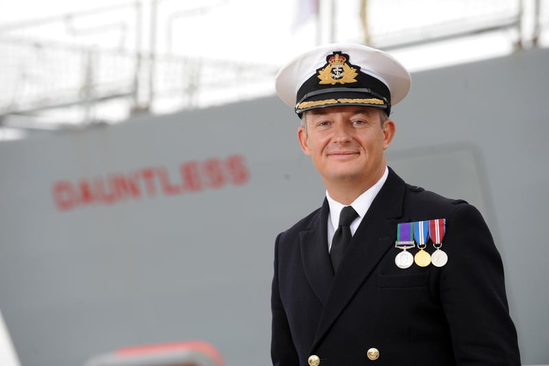 15th May 2015. Commanding officer of HMS Dauntless Cdr Adrian Fryer. 
Home coming of HMS Dauntless at Portsmouth Dockyard, Portsmouth. 
Picture: Allan Hutchings (150741-019)