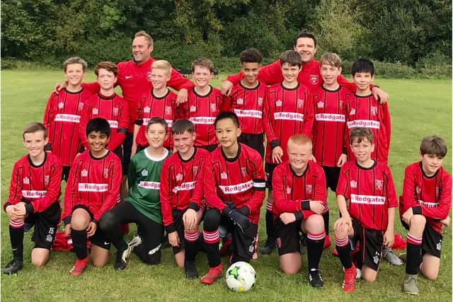 Brunsmeer AFC U13s with their new kit sponsored by Redgates.