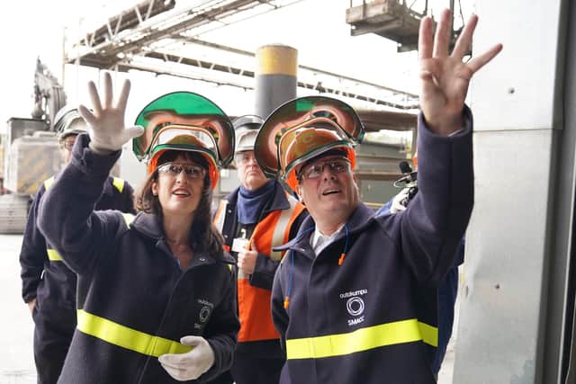 Labour leader Sir Keir Starmer and shadow chancellor Rachel Reeves during a visit to the Outokumpu steelmill in Sheffield.
Photo: Stefan Rousseau/PA Wire