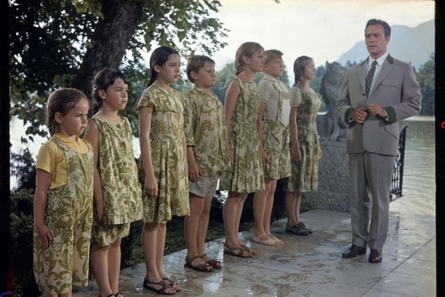 Christopher Plummer with his on-screen children on the set of The Sound of Music, 1965.