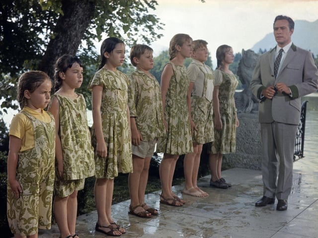 Christopher Plummer with his on-screen children on the set of The Sound of Music, 1965.