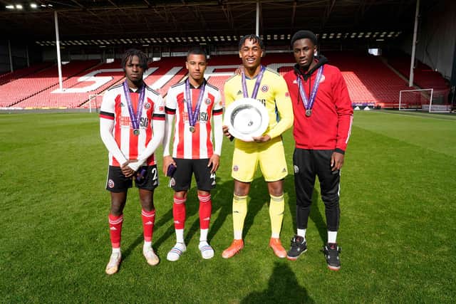 Femi Seriki, Kyron Gordon, Jordan Amissah and Jean Belehouan of Sheffield United: Andrew Yates / Sportimage