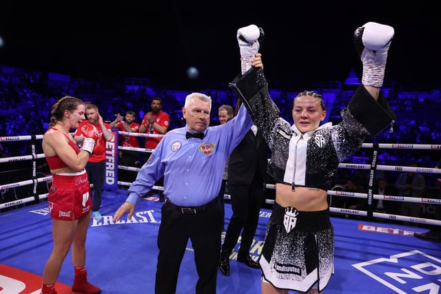 Sandy Ryan beats Terri Harper for the WBO welterweight title. Picture: Mark Robinson/Matchroom Boxing