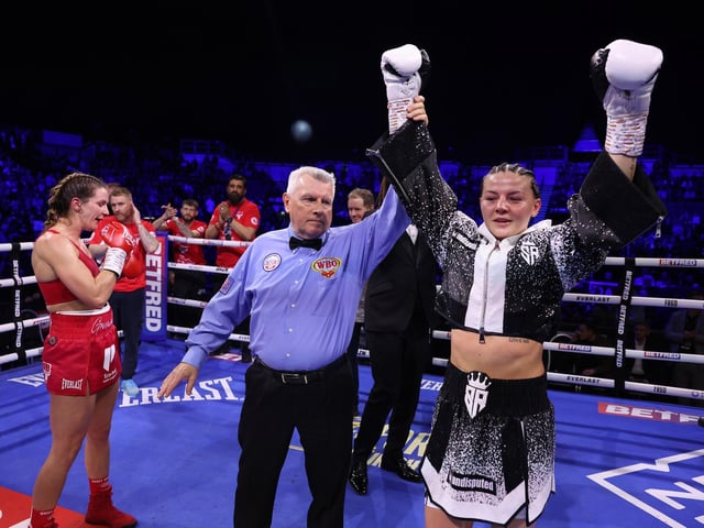 Sandy Ryan beats Terri Harper for the WBO welterweight title. Picture: Mark Robinson/Matchroom Boxing