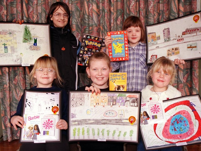 Pupils from Highfields Primary School who won a picture competition to draw their vision of how they would like to see Highfields redeveloped after Doncaster council announced plans for a £400,000 scheme for the area. The pupils are, left to right, back row, Vikki Williams 11 and Cathy Tingle eight. Front row Katie James, six, Amy Joynes, 10 and Terilea Denman, five