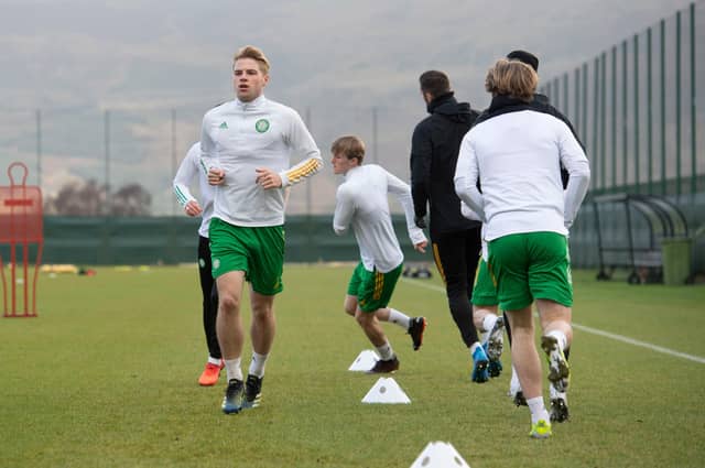 LENNOXTOWN, SCOTLAND - FEBRUARY 26: Stephen Welsh during a Celtic training session at Lennoxtown, on February 26, 2021, in Lennoxtown, Scotland. (Photo by Craig Foy / SNS Group)