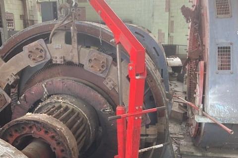 One of the MG units (motor generators that convert AC - DC) for the winder motors being put back in its rightful place.