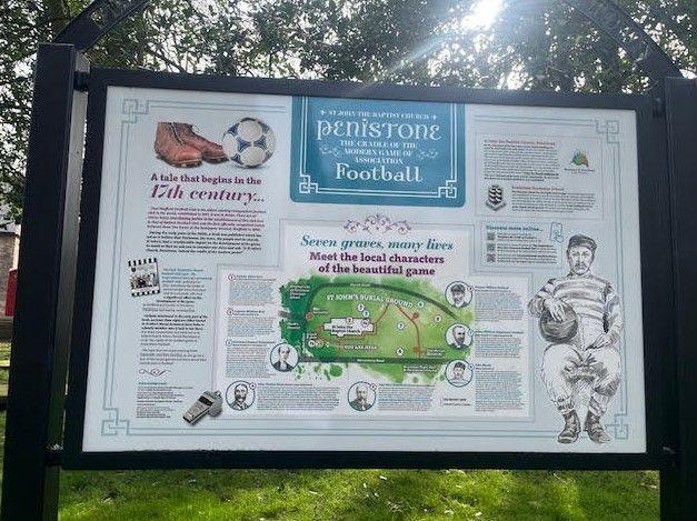 A board in St Johns Church, Penistone, detailing the history of the area and graves of notable sporting legends.