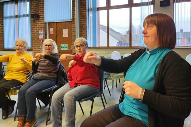 Rev Claire Rawlinson, from Barnsley Methodist Circuit, joins in the Barnsley Love to Move session