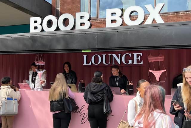 Pictured is Lounge's Boob Box which aims to help promote breast cancer awareness in Sheffield.