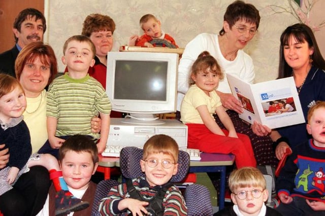 Sandall Wood School were gifted this new computer by Mark Education Limited in 1999. Here the nursery children are enjoying their new technology.