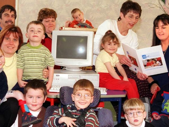 Sandall Wood School were gifted this new computer by Mark Education Limited in 1999. Here the nursery children are enjoying their new technology.