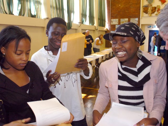 Students get their results at Springs Academy in August 2007