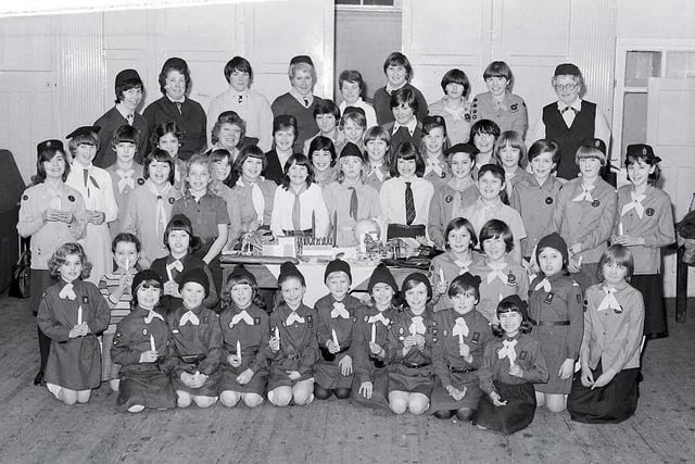 Shirebrook Guides and Brownies pictured on Thinging Day in 1982