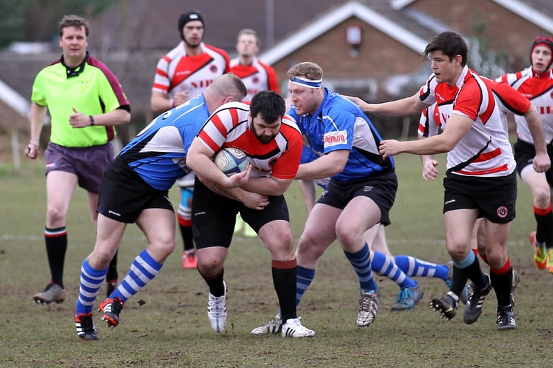 Chesterfield Panthers Liam O'Neill bursts through v Grimsby ON 28th February 2015.