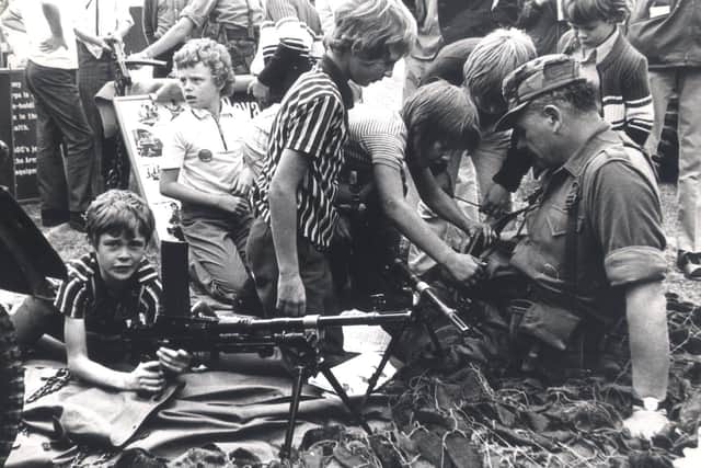 young vistors on one of the Army stands, at Sheffield Show in Hillsborough Park..Aug 29th 1974