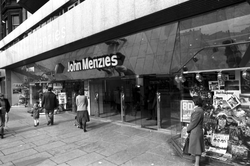 Exterior of John Menzies store in Princes Street Edinburgh, April 1979.