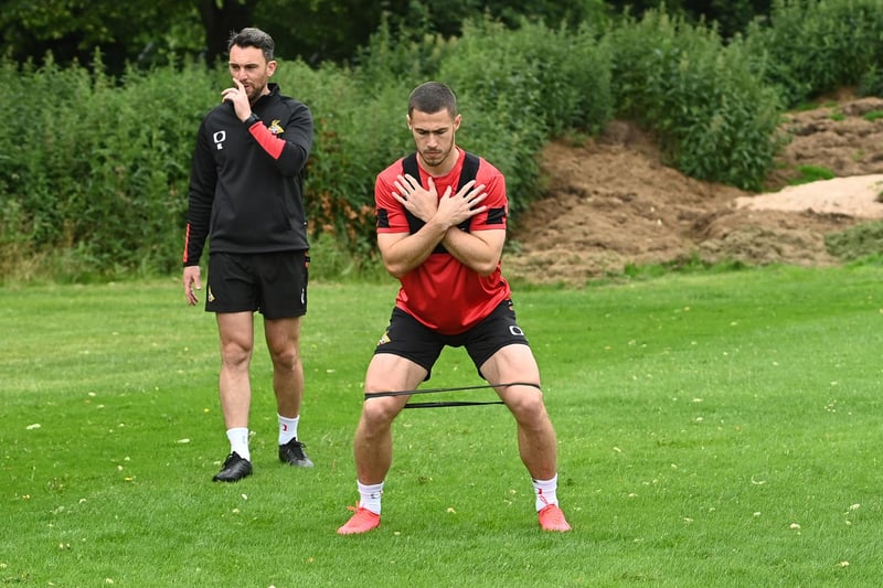 Tommy Rowe works his impressive thighs on the first day of pre-season