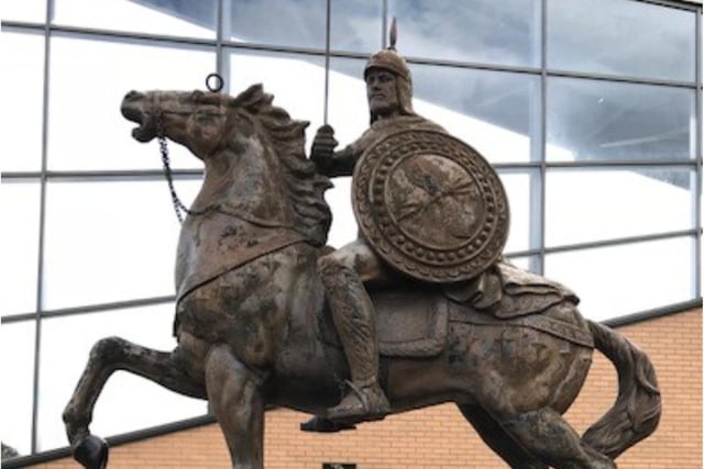 This sculpture of a knight on horseback is at Doncaster Knights' Castle Park stadium .