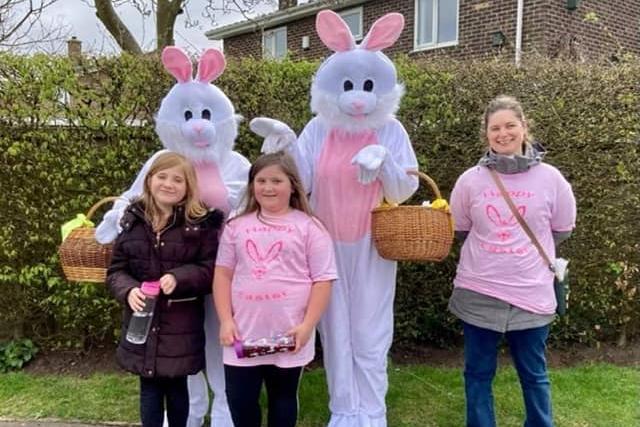 Having a hoppy Easter were these two bunnies, alias Sarah Beighton and Fiona Conor, with Nicola Dawes. Accompanied by Jessica and Isabella Hoyle