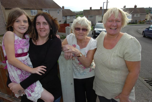 The Jackson family from Middlecliffe who all live on the same street, Ebone Jackson and mum Hannah, Great Grandma Nora Parton and Nanna Sue Nortcliffe. Pictured in 2011