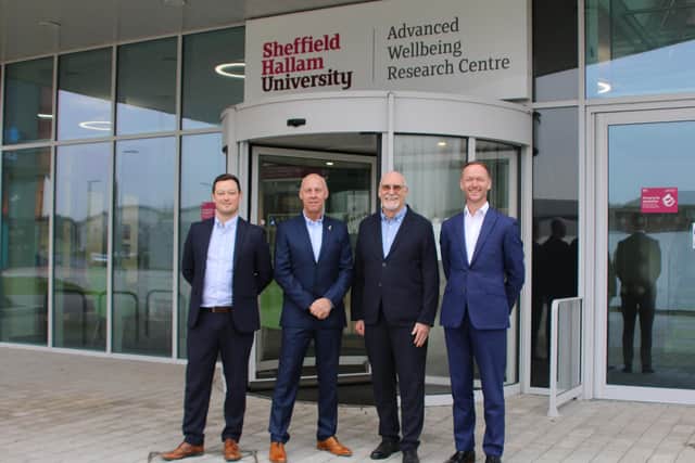 A new scheme has been launched by Sheffield Hallam University to help companies develop health products and services. PIcture L-Rare  Ryan Sylvester, Project Manager (AWRC), Terry Senior, R&D Manager (AWRC), Bernard McMahon, Director (InterMedi Group) and Jason Brannan, Deputy Director (AWRC).JPG