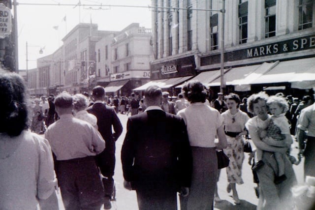 Looking south along Commercial Road in either 1956 or 1960. The attention was caused by the circus parade through the town.