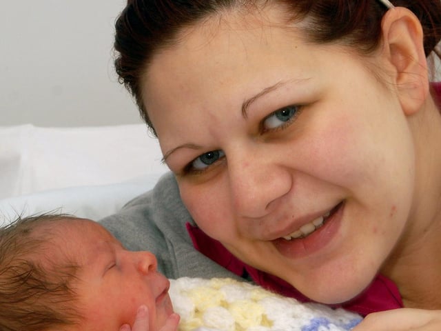 Sallie Arden-Condron from Selston pictured with her baby Byron Michael, born at 14:30pm weighing 8lb 4oz
