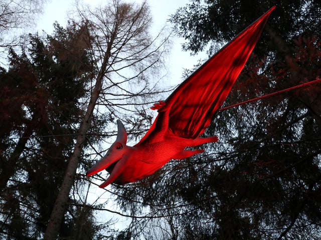 One of the illuminated dinosaurs at Blair Drummond Safari Park near Stirling, Scotlan