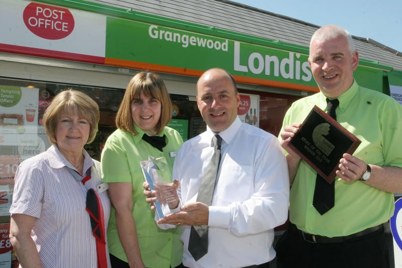 National award winners from the Grangewood Londis store and Post Office, Linda Cummings, Diane Revill, Terry Caton and Paul Aldred pictured in 2010