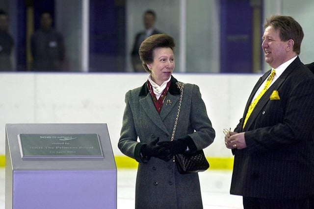 HRH Princess Anne at iceSheffield with Alex Pettifer, Chairman Ice Sheffield Board, as she unveils a plaque, April 1, 2004